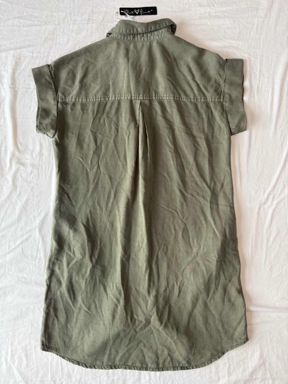 Velvet Heart Tencel Olive Button Front Shirt Dress Short Sleeve Size Small - Picture 7 of 7